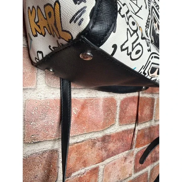 Karl Lagerfeld Paris Graffiti Print Saffiano Leather Tote Crossbody Bag White - Picture 4 of 6